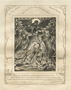 Jób könyve: Pl. 3, A fiaid és a lányaid ettek és bort ittak a legidősebb testvéreik házában alkotó: William Blake