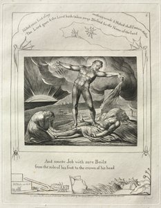 Jób könyve: Pl. 6, És megütötte Jóbot fájó keléssel / talpától a feje búbjáig alkotó: William Blake