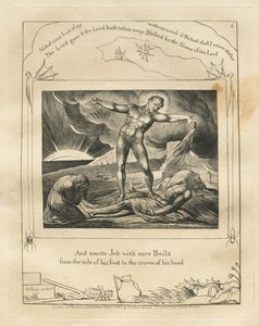 Jób könyve: Pl. 6, És megütötte Jóbot a talpától a koronáig fájó keltekkel..., 1 alkotó: William Blake