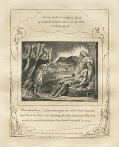 Jób könyve: Pl. 7, És amikor messziről felemelték szemüket, és nem ismerték őt..., 1825. alkotó: William Blake