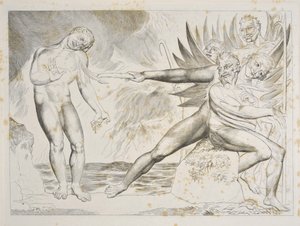 A korrupt tisztviselők köre: A Ciampolo Infernót gyötörő ördögök, XXII. ének, illusztráció Dante Alighieri „Isteni színjátékához”, 1827-38 (metszet) alkotó: William Blake