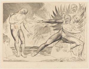 A korrupt tisztviselők köre; a Ciampolót gyötrő ördögök alkotó: William Blake