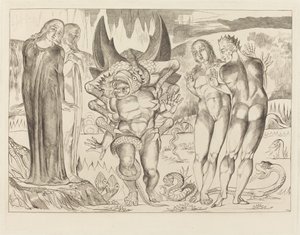 A tolvajok köre; Agnolo Brunelleschit megtámadta egy hatlábú kígyó alkotó: William Blake