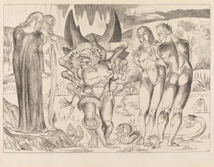 A tolvajok köre; Agnolo Brunelleschit megtámadta egy hatlábú kígyó alkotó: William Blake