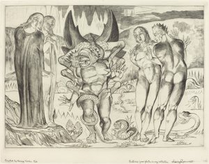 A tolvajok köre; Agnolo Brunelleschit megtámadta egy hatlábú kígyó alkotó: William Blake