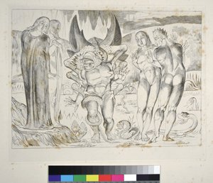 A tolvajok köre: Agnolo Brunelleschit megtámadta egy hatlábú kígyó pokol, XXV. ének, illusztráció Dante Alighieri „Isteni színjátékához” alkotó: William Blake