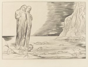 Az árulók köre; Dante lába feltűnő Bocca degli Abbate alkotó: William Blake