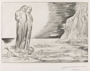 Az árulók köre; Dante lába feltűnő Bocca degli Abbate alkotó: William Blake