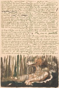 Urizen első könyve, 4. tábla, "Gyűljetek össze a sivár desartok körül..." (Bentley 4) alkotó: William Blake