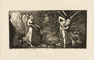 "A férfi, aki a tolmács szalonját söpri", Bunyan Zarándok útja című művéből. alkotó: William Blake