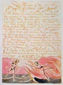 A menny és a pokol házassága; Az ördög hangja, 1790 körül (akvarellel színezett domborműves rézkarc) alkotó: William Blake