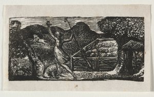 Vergilius pásztorai, I. ecloga: A pásztor elűz egy farkast, 1821. alkotó: William Blake