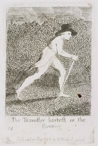 Az utazó siet az esti órákban, 15. lemez a „Gyermekeknek” c. A Paradicsom kapui”, 1793 alkotó: William Blake