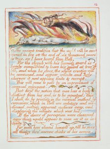 "Az ősi hagyomány..., illusztráció és szöveg a "Menny és pokol házasságából", 1790-3 körül (tollal és akvarellel készült dombormetszet). alkotó: William Blake