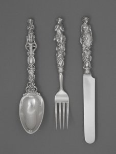 Gyermek evőeszközkészlet (kés, villa és kanál), c. 1865-1874 (ezüst) alkotó: William Bogert