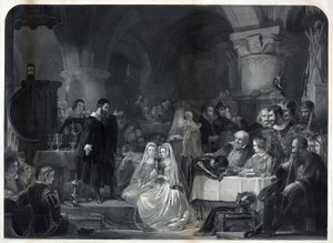 John Knox az első protestáns áldozást szolgáltatja, kocsma. 1849 alkotó: William Bonner