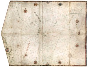 William Borough által készített portulán térkép, amely az Északi-tenger és a Balti-tenger tengeri területét mutatja Anglia keleti partjaitól a Svéd-öböl fejéig, 1580 körül (pergamen). alkotó: William Borough