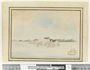 Opp. p. 13. `Sirius, Supply & Convoy: Needle Point ENE 3 mérföldre. Hiéna társaságban. 1787. május 13., 1802 körül (akvarell) alkotó: William Bradley