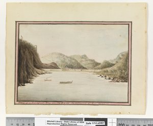 Opp. p. 39. „Kilátás egy megerősített öbölre Rio Janeiro bejáratának keleti oldalán”, 1802 körül (akvarell) alkotó: William Bradley