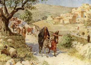 A Jeruzsálemből menekülő Dávid királyt megátkozza Simei - Biblia alkotó: William Brassey Hole