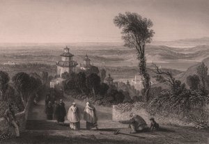 Kilátás a Sacro Monte-ról (Szent-hegy) Varese, Lombardia, Olaszország, T Willmore acélmetszete William Brockedon (1787-1854) rajzából, kb 23x18 cm