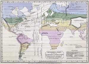 Izotermikus diagram, avagy az éghajlatok és a termőföldek áttekintése, illusztráció Alexander von Humboldt beszámolójából, 1823. alkotó: William C. Woodbridge