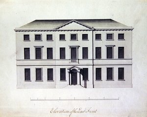Tervezet a staffordshire-i Enville Hallhoz, 1770 körül (toll és tinta, szürkéskék mázolással)