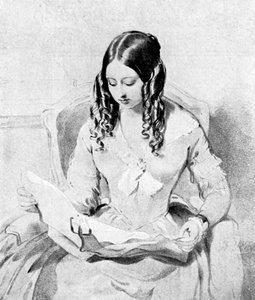 Viktória királynő küldeményeket olvas fel, 1840-es évek.