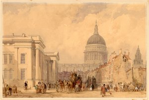 Posta, St Martins le Grand, London, Szent Pál a távolban (ceruza és WC papíron) alkotó: Clarkson Frederick Stanfield