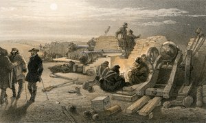 Egy csendes éjszaka a Batteriesben, Greenhill Battery (Chapman őrnagy), 1855. január 29. alkotó: William Crimea Simpson