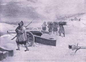 Zouave őrszeme Szevasztopol előtt, illusztráció a brit szárazföldi és tengeri csatákból, 1915 alkotó: William Crimea Simpson