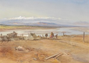 A Chenab folyó, Punjab, 1865 (wc és gouache papíron) alkotó: William Crimea Simpson