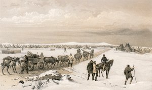 Az 1. hadosztály tábora észak felé tekintve a 2. hadosztály tábora felé, a távolban az Inkermann Heights alkotó: William Crimea Simpson