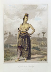 Egy Javan in Court Dress, pl. 6 Thomas Stamford Bingley Raffles (1781-1826) „The History of Java” című publikációjának I. kötetéből. 1817 (színes akvatinta)