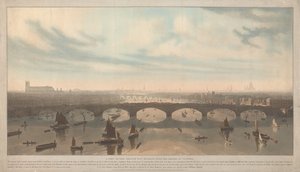 A Vauxhallnál a Temze fölött épülő híd látképe alkotó: William Daniell