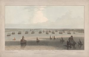 A Hope-ban állomásozó fregattok látképe a Trinity House idősebb testvéreinek parancsnoksága alatt, a Temze tölcsértorkolatában alkotó: William Daniell