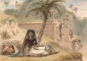 Indiai lány ül a folyó mellett alkotó: William Daniell