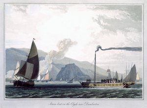 "Gőzhajó a Clyde-on Dumbarton közelében", Skócia, 1829 alkotó: William Daniell
