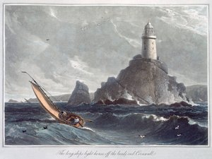 "The Longships Lighthouse off the Lands End, Cornwall", 1814 alkotó: William Daniell