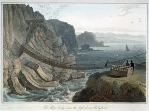 "The Rope Bridge near the Lighthouse, Holyhead", Anglesey, Wales, 1829 alkotó: William Daniell