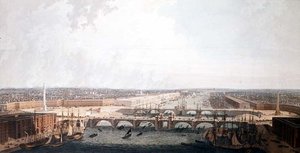 Kilátás Londonra a kikötő fejlesztésével és a kettős London-híddal. William Daniel (akvatinta) benyújtotta az alsóház válogatott bizottságának alkotó: William Daniell