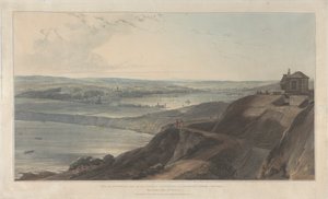 Kilátás a városra és Falmouth kikötőjének egy részére a cornwalli Pendennis kastélyból alkotó: William Daniell