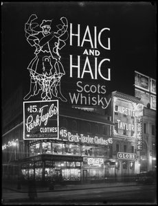 Haig és Haig Whiskey megvilágított felirata, New York, 1917. január 6. alkotó: William Davis Hassler