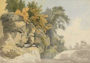 Erdős sziklák egy patak mellett (Derbyshire?)