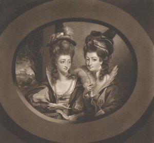 Mrs. Gwyn és Mrs. Bunbury a Windsori víg feleségek szereplőiben, 1780.