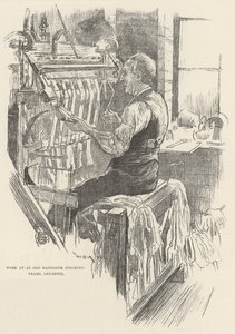 Dolgozzon egy régi kézi szövésű harisnyakeretnél, Leicester alkotó: William Douglas Almond