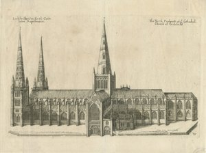 Lichfield katedrális – Déli nézet: rézmetszet, nd [?17. század közepe]