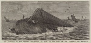 Az ütközés a Csatornában, a Hull of the Forest felrobbantásának kísérlete Weymouth mellett alkotó: William Edward Atkins
