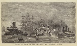A HMS Eurydice roncsának vontatása a portsmouthi kikötőbe alkotó: William Edward Atkins