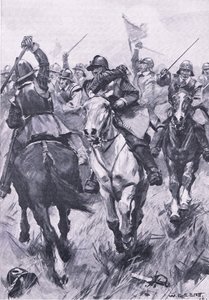 A dunbari lovassági konfliktus 1650. szeptember 3-án, illusztráció a brit szárazföldi és tengeri csatákból, 1915 alkotó: William Edward Stott